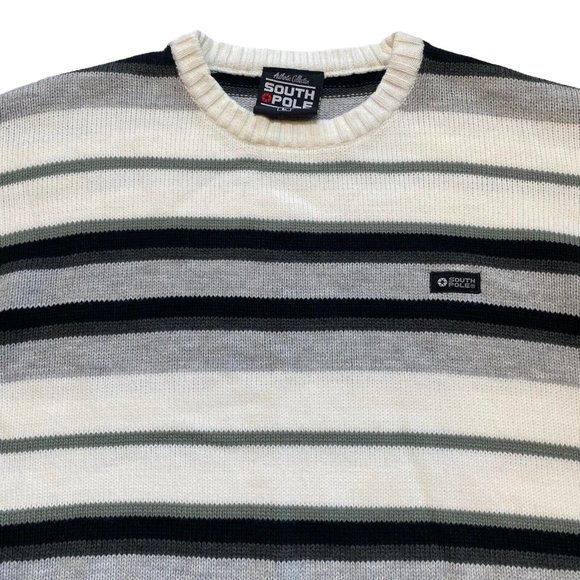 Southpole Other - Vintage South Pole Sweater Men Large White Striped Pullover Casual Hip Hop Y2K